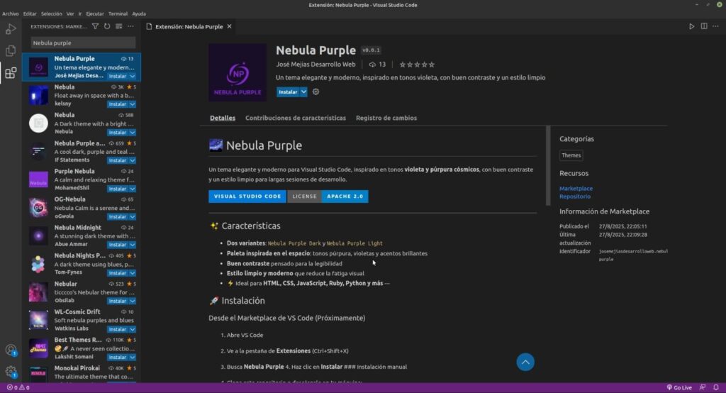 Nebula Purple instalación